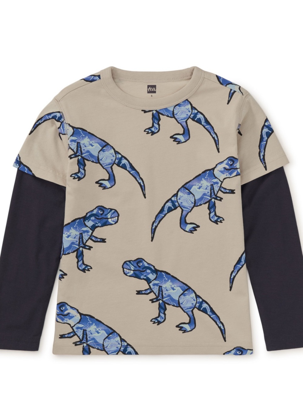 Tea Collection Beige Long-Sleeve Tee with Blue Dino Print